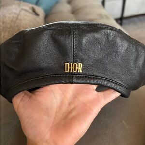 Dior Black Leather Beret sz 57